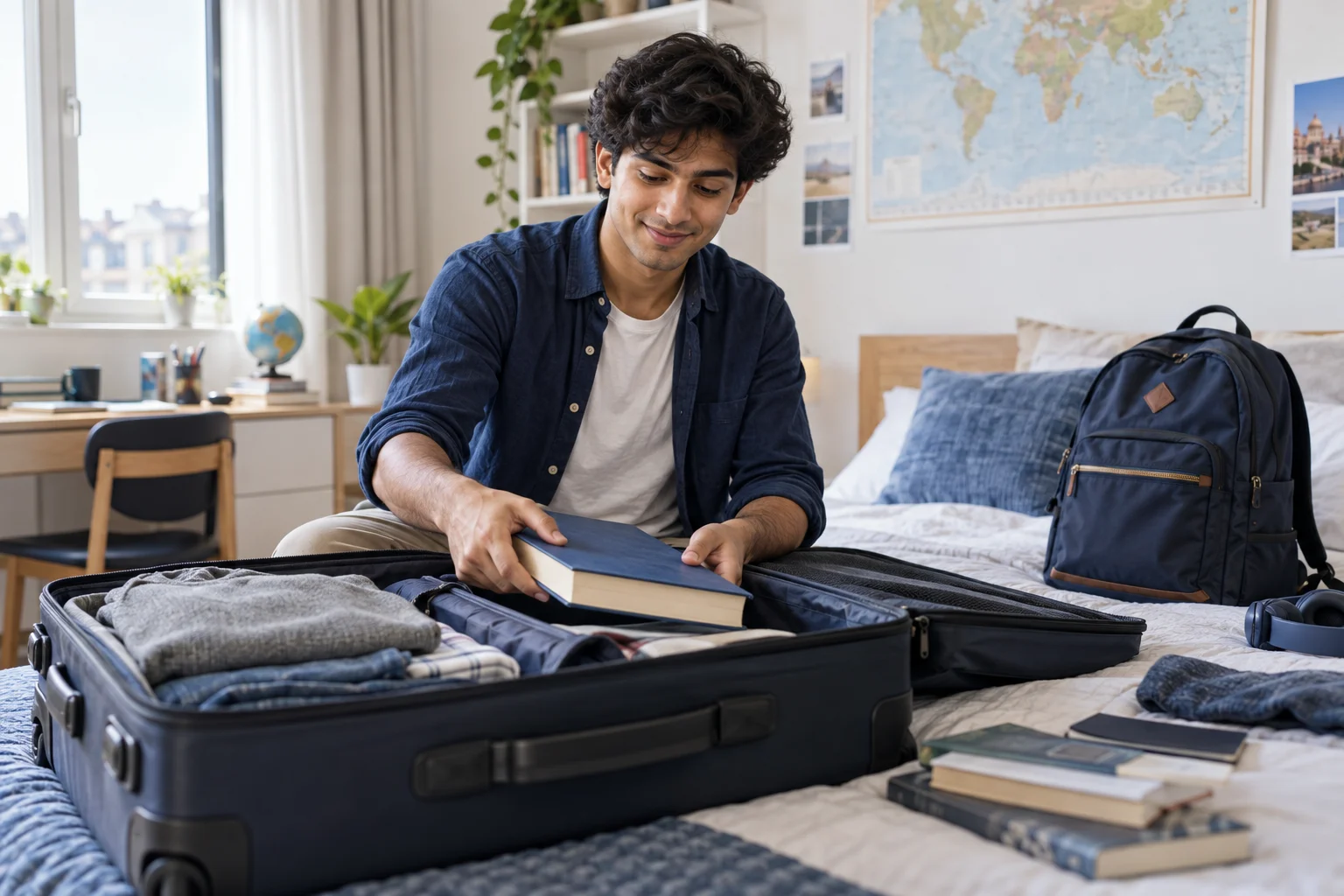 Student packing for study abroad