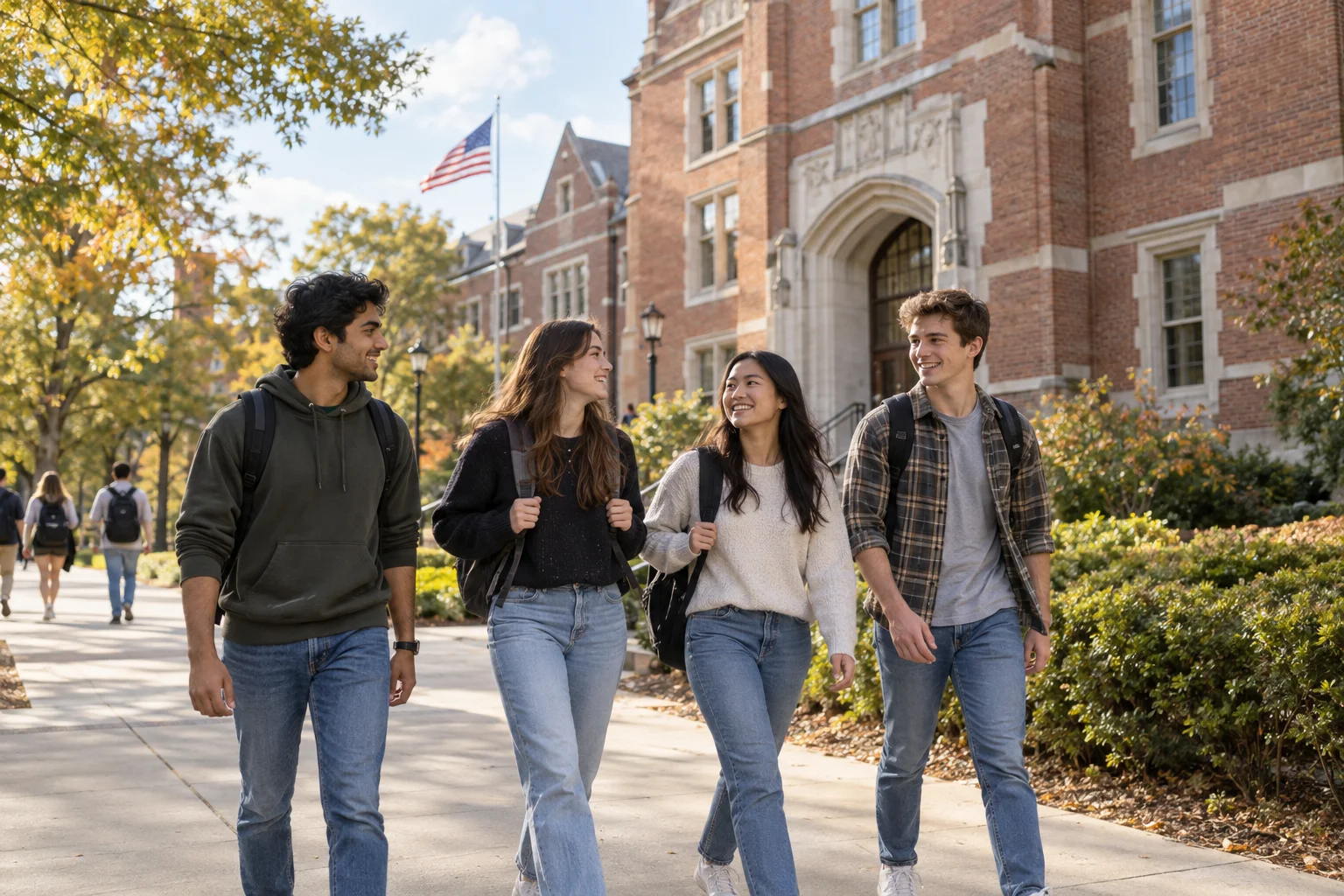 Students walking together on a U.S. university campus
